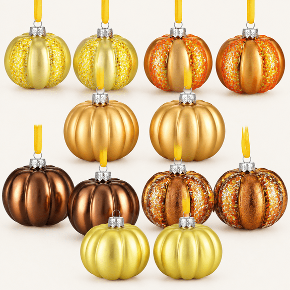 12 Pcs Fall Pumpkin Tree Ornaments Hanging Ball Decorations, Vivid