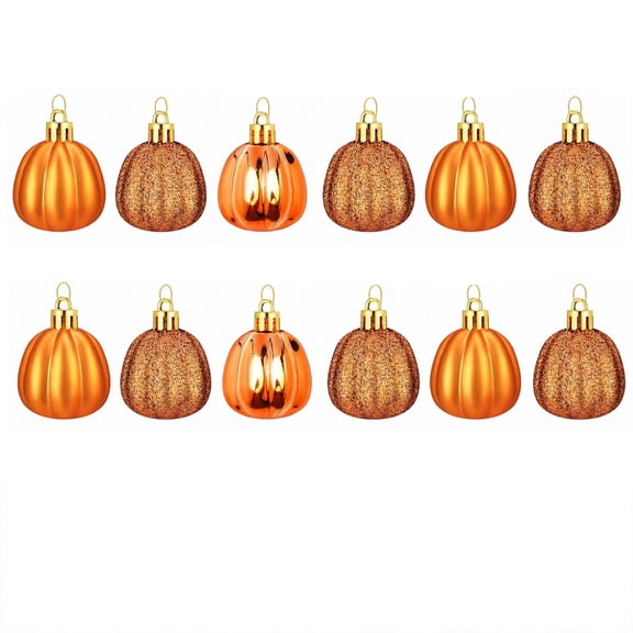 12 Pcs Fall Tree Ornaments Pumpkin Hanging Ornaments Thanksgiving Halloween Small Tree Decor, Glitter Autumn Farmhouse Hanging Mini Pumpkin Balls, Party Home Ornaments