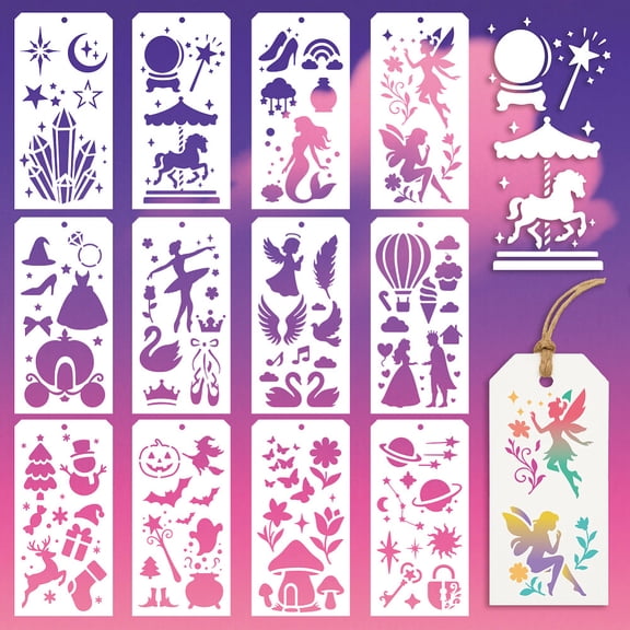 12 Pcs Fantasy Stencils for Painting 12 Styles Fairy Painting Stencils Reusable Art Drawing Templates for Painting on Wall Wood Home Decor