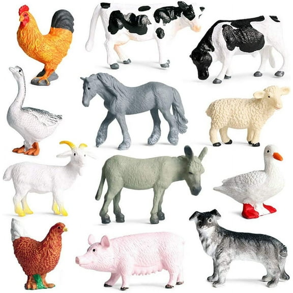 12 Pcs Farm Animals Bucket,Realistic Mini Farm Barn Animal Figurines Cake Topper Toy Set Christmas Birthday Easter Egg Gift Party Supplies for Kids Toddlers