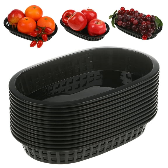 Set of 12 Oval Plastic Food Baskets - Fast Food Trays for Restaurants, Kitchens, BBQs, Picnics, and Party Serving
