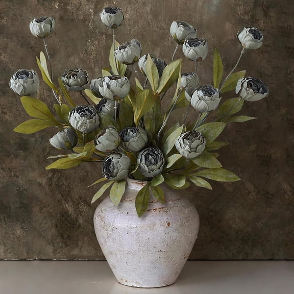 12 Pcs Faux Silk Peony Artificial Flowers for Vase -27", Bulk Fake Peonies Branches with Stems for DIY Bouquet Centerpieces Wedding Fillers Arrangements Shower Decorations (Dark Gray)