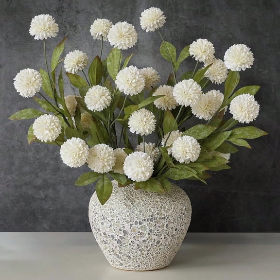 12 Pcs Faux Silk Pompon Mum Artificial Flowers for Vase 27 Bulk Fake Chrysanth Branches with Stems for DIY Bouquet Centerpieces Wedding Fillers Arrangements Shower Decorations Cream