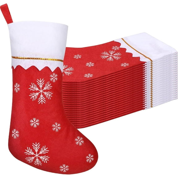 12 Pcs Felt Christmas Stockings Bulk 15" Red White Hanging Xmas Santa Stocking for Home Xmas Holidays Party(Snowflake)