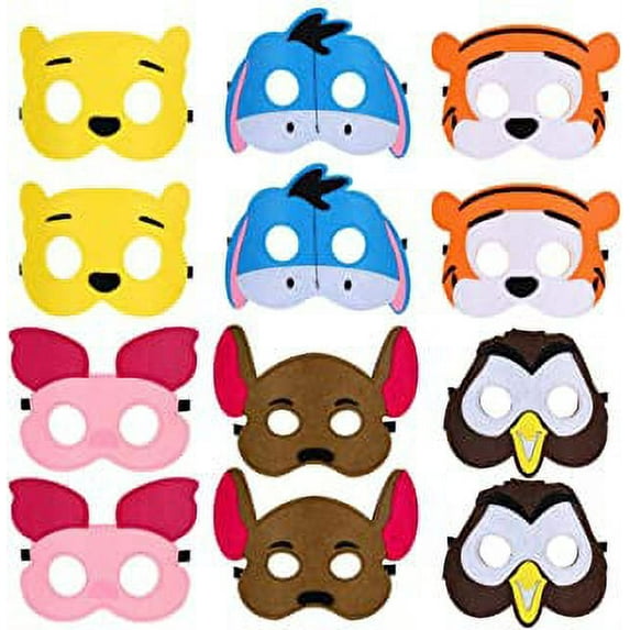12 Pcs Felt Masks for Inspired Pooh Party - Perfect for Birthday Gift, Party Favor, Cosplay