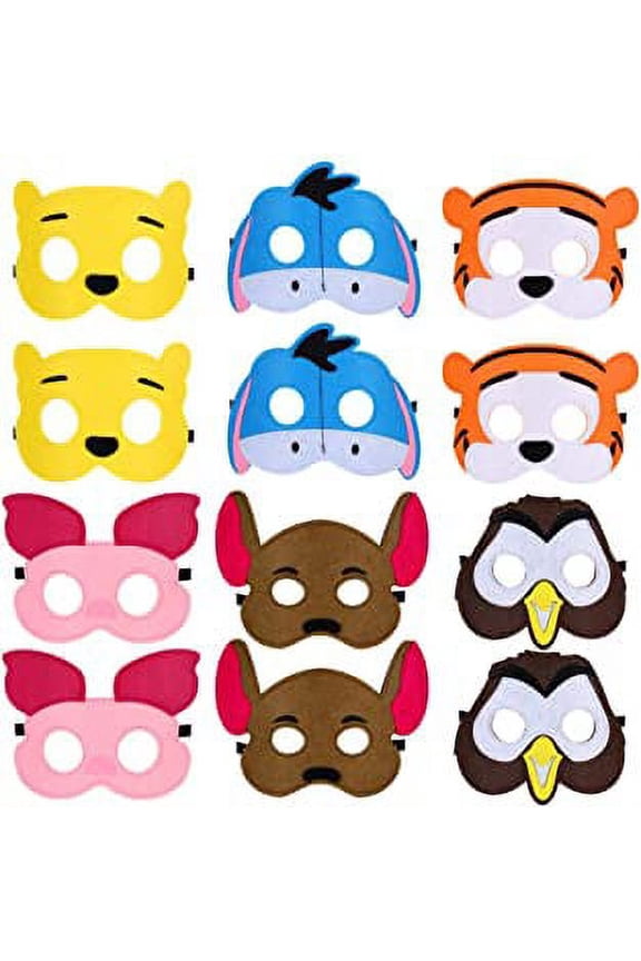 12 Pcs Felt Masks for Inspired Pooh Party - Perfect for Birthday Gift, Party Favor, Cosplay