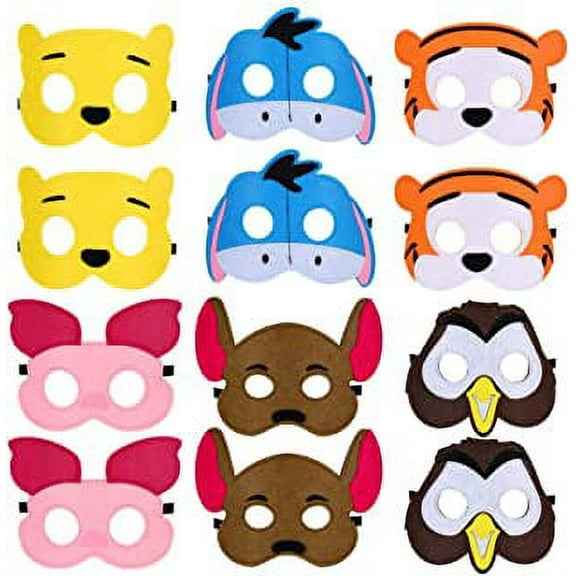 12 Pcs Felt Masks for Inspired Pooh Party - Perfect for Birthday Gift, Party Favor, Cosplay