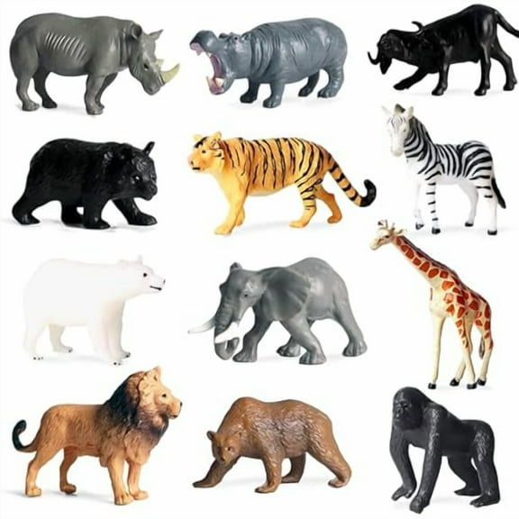 12 Pcs Figures Toys Realistic Mini Safari Zoo Animal Figurines,Plastic Learning Educational Playset Animal Themed Party Supplies Cake Topper Ornaments for Easter Egg Birthday Christmas