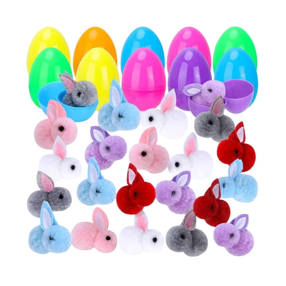 12 Pcs Filled Easter Eggs Plush Toy,Bright Colorful Eggs Prefilled with Variety Plush Bunnies,Easter Basket Stuffers and Party Favors - 3.9 Inch