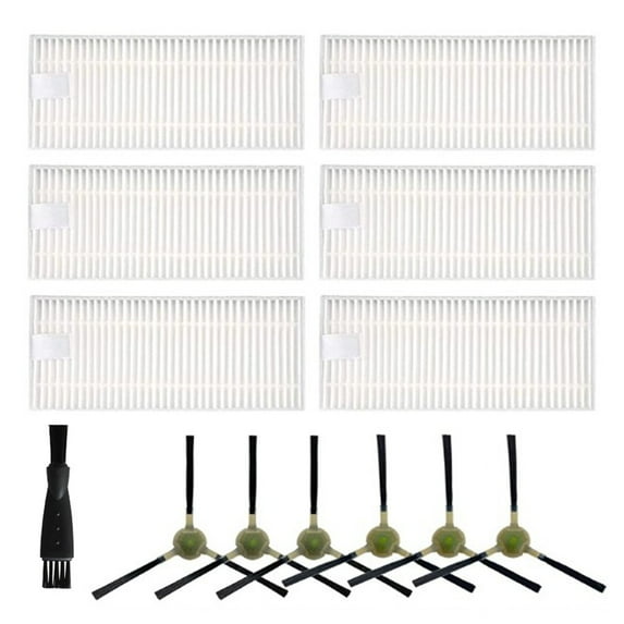 12 Pcs Filter Side Brush Replacement Accessories Kit for OKP Life K2 K3 K4 K5 Robot Vacuum Cleaner, 6 Filters, 6 Side Brushes, 1 Cleaning Brush