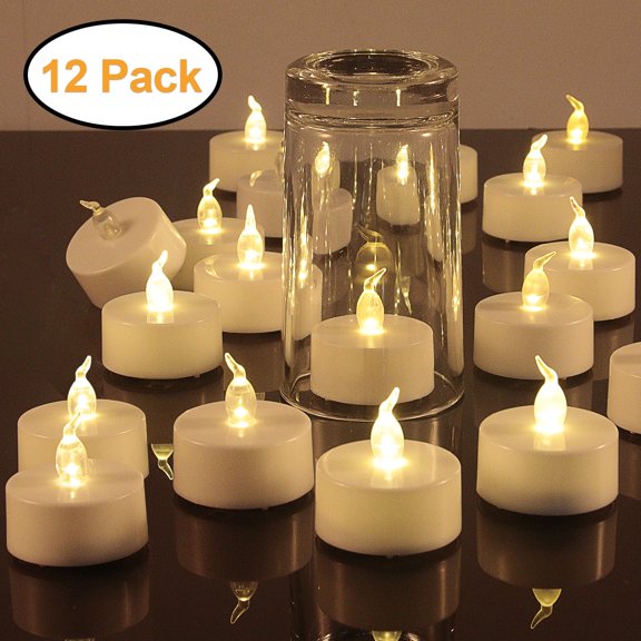 12 Pcs Flameless LED Tea Lights: Battery Operated with Warm Flame for Valentine's Day and Weddings.