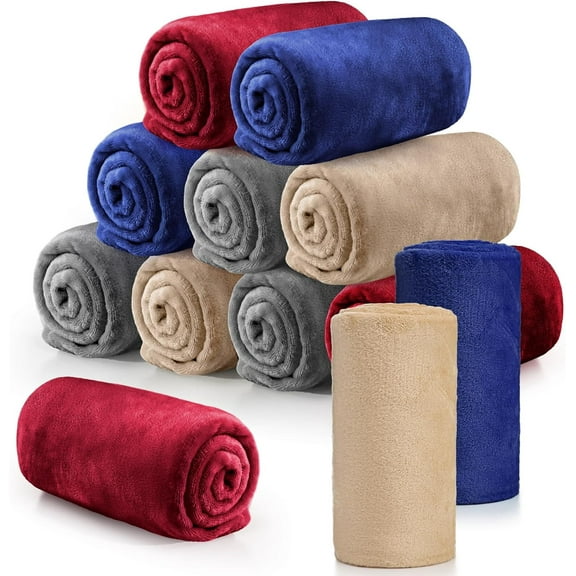 12 Pcs Flannel Fleece Throw Blanket Bulk 50 x 60 Inch Soft Fleece Blanket Warm Throw Blanket Coral Blankets for Couch Sofa Home Wedding Gifts Season (Cute Color)