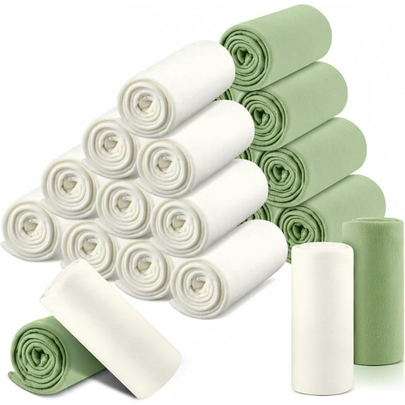 12 Pcs Fleece Throw Blankets Bulk 50 x 60 in Outdoor Wedding Guest Gifts Soft Lightweight Sleepover Party Lap Blankets Pet Sofa Couch Home Office Donation Homeless (White/Green)