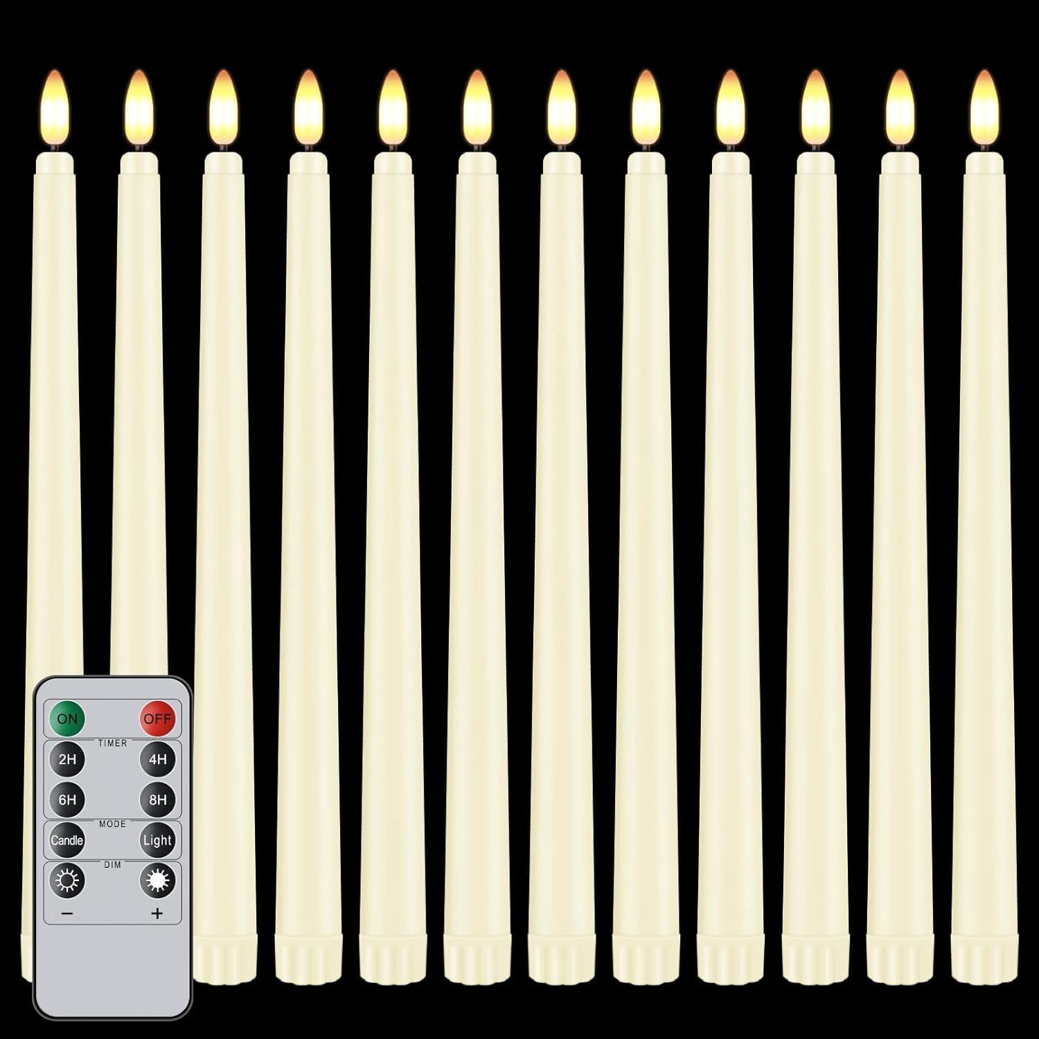 12 Pcs Flickering Flameless LED Taper Candles, 11