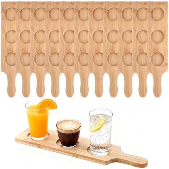 12 Pcs Flight Board for Tasting 3 Slots Bamboo Shot Board Serving Tray 2.17 Inch Base Beer Flight Serving Paddle for Whiskey Cocktails Wine Home Bar Party Supplies, 15.0" L x 3.9" W