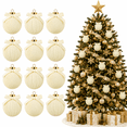 thumbnail image 1 of 12 Pcs Flocked Bow Christmas Ball Ornaments 2.36 in Cream Velvet Tree Hanging Bulbs Decorative Set for Holiday Party Decor, 1 of 7