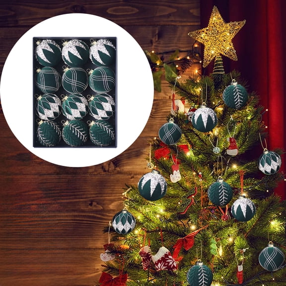 12 Pcs Flocked Christmas Ball Ornaments, 3.14 in Shatterproof Velvet Christmas Tree Decorations, Glitter Hanging Baubles Set for Xmas Tree Family Gathering Holiday Party Indoor Home Decor