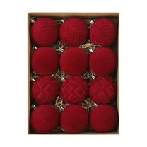 12 Pcs Flocked Christmas Ball Ornaments, 3.15 Inch Burgundy Velvet Xmas Tree Decorations, Shatterproof Hanging Balls for Holiday Wreath and Garland