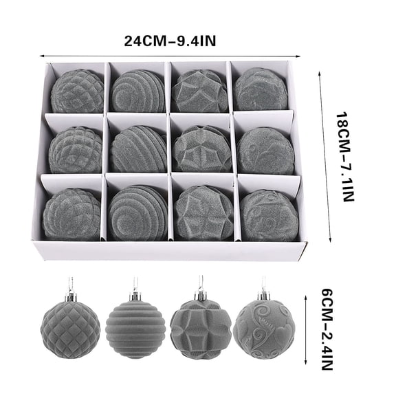 12 Pcs Flocking Christmas Ball Boxed, 2.3in Christmas Tree Pendant, Painted Velvet Holiday Decorations, Creating Festive Atmospheres(F)
