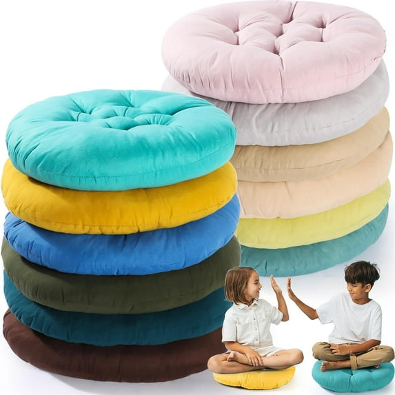 12 Pcs Floor Pillows Cushions Seating 15 x 15 Inches Color Round Seat Reading Floor Chair Cushions for Kids Adults Classroom Home School Playing Supplies(Vivid Color)