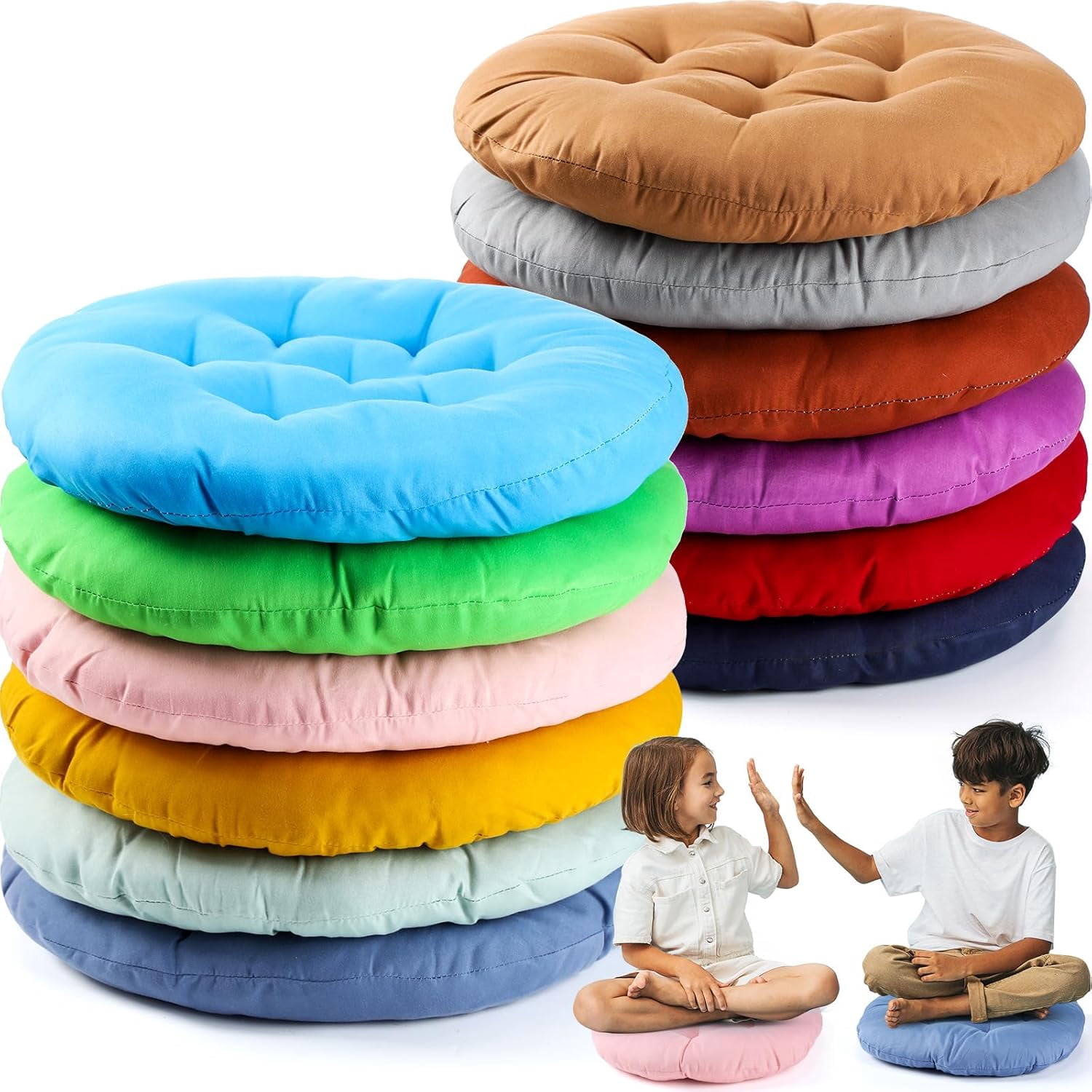 Fumete 12 Pcs 16 Inch Round Floor Cushions For Kids And Toddlers, Flexible Seating Classroom Furniture Floor Pillow For Home, Daycare, Preschool, Yoga And Meditation (Elegant - View #9