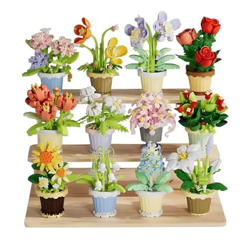 12 Pcs Flowers and Plant Building, Gift Box Set Flower Building Set, Botanicals Collection, Mini Plants Building for Home Decor, Birthday Gifts for Adults Women Girls