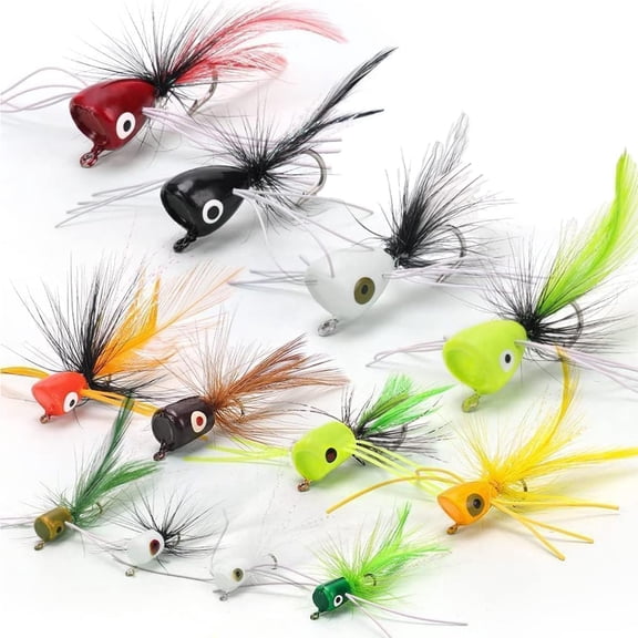 12 Pcs Fly Fishing Poppers Flies, 3 Sizes Fly Fishing Lures, Fly Fishing Accessories for Trout Salmon Bass