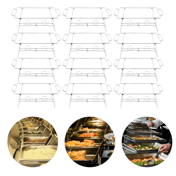12-Piece Foldable Metal Chafing Rack Chrome Finish for Hotel Picnic Barbecue