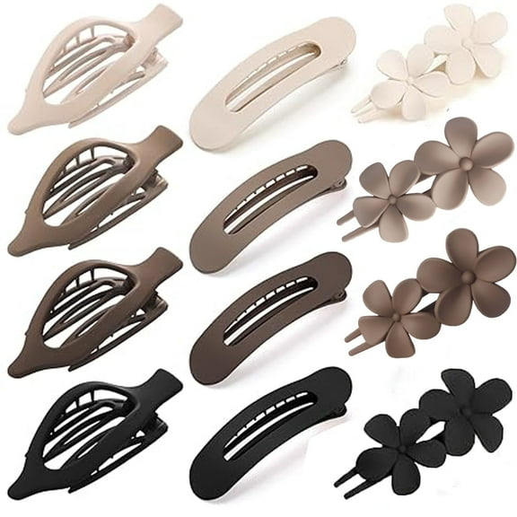 12 Pcs French Flat Hair Clips for Women,3 Styles Non-Slip Flat Claw Clips for Thin Thick Hair Accessories