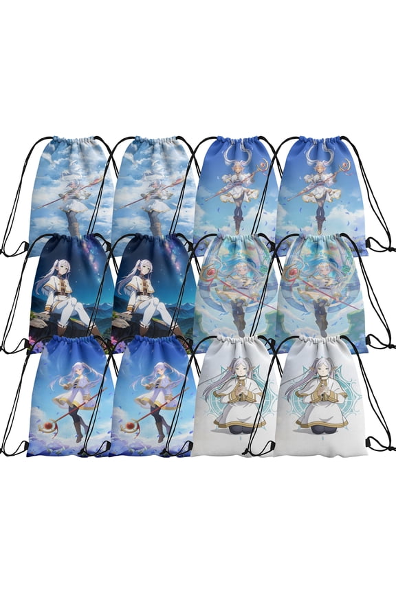 12 Pcs Frieren Drawstring Backpack Bulk, Drawstring Bags String Backpack Cinch Bag for Sport Trip Beach party