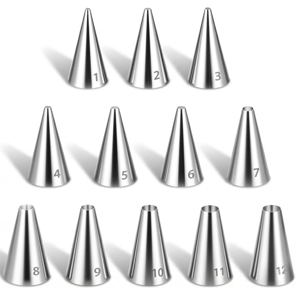 12 Pcs Frosting Tips Round Piping Tips Set, Stainless Steel Icing Tip for Decorating Cupcake Nozzles Small Cake Piping Tip Cake Writing Icing Pastry Dispensers Supplies for Baking Cookies Puff Cream