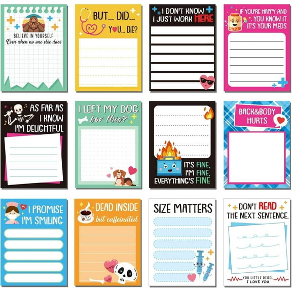 12 Pcs Funny Nurse Sticky Notes Sarcastic to Do List Notepad Cute Self Adhesive Nurse Notepad Office Supplies for Writing Notes Schedules Diary Lists Coworkers Gifts, 3 X 4 Inch(Funny Style)