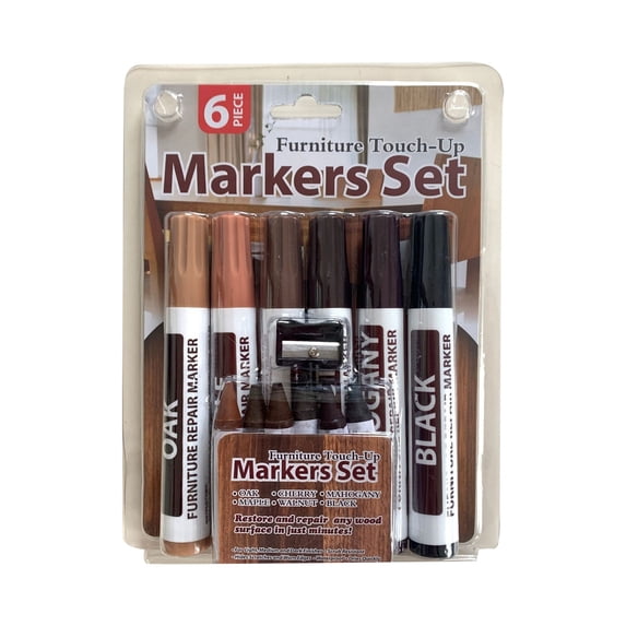 12 Pcs Furniture Markers Touch Up Wooden Furniture Scratch Repair Markers Wood Repair Markers Wood Stain Touch-Up Marker for Wood Furniture Flooring Set Includes 6 Pens 6 Crayons Pencil Sharpener B