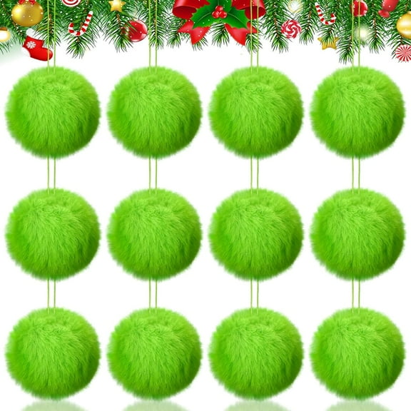 12 Pcs Furry Christmas Ball Ornaments for Xmas Tree Christmas Hanging Soft Faux Fur Pom Pom Ball Ornaments for Home Party Supplies Fireplace Mantel Wall Decor
