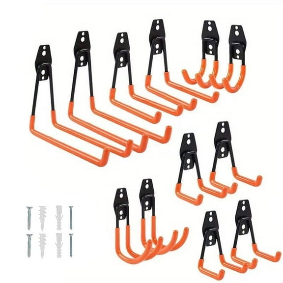 12 Pcs Garage Hooks for Wall Storage Tool, Heavy Duty Wall Mount Utility Hangers, Garden Assortment Hanging Organization