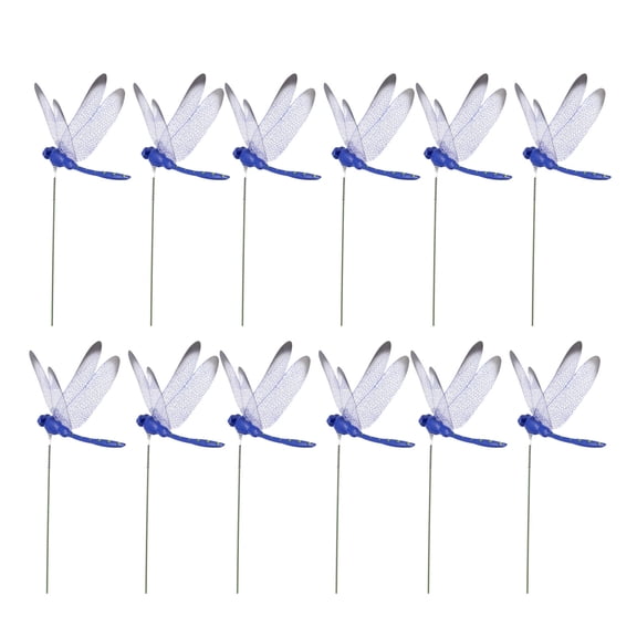 12 Pcs Garden Dragonfly Stakes - Fake Dragonflies Removable Plastic Fake Dragonfly Garden Decor - Dragon Fly Dragon Flies Indoor Outdoor Decorations(Blue)