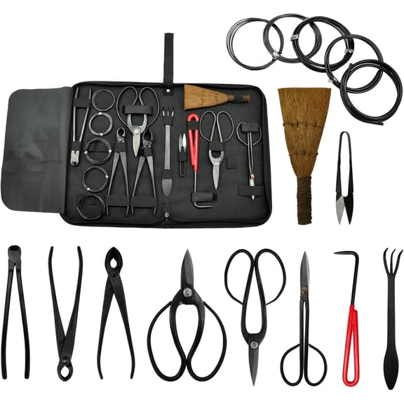 12 Pcs Gardening Bonsai Tool Sets Carbon Steel Garden Plant Trimming Kit Scissor Cutter Shear Heavy Duty Nylon Case Outdoor Entrenching Tools