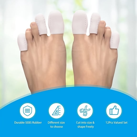 12 Pcs Gel Toe Caps - Silicone Toe Protectors for Big Toes - Soft & Comfortable, Arcuate Design Reduces Pain & Prevents Calluses