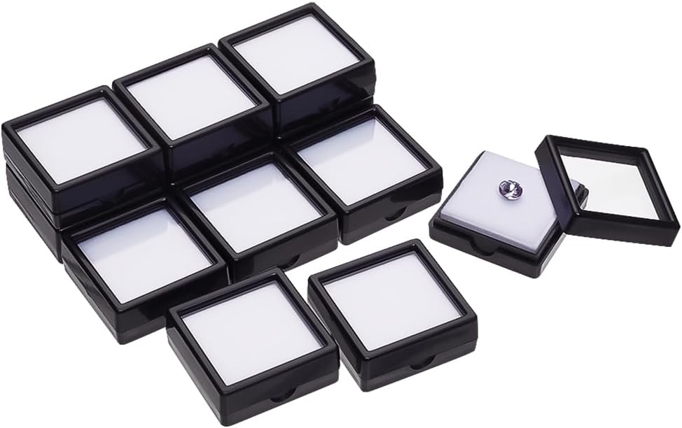 12 Pcs Gemstone Display Boxes 1.63x1.63x0.65 inch Black Plastic Square ...