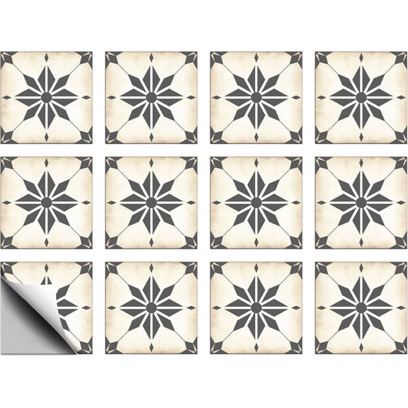 12 Pcs Geometric Pattern Tile Stickers Gray Diamond Pattern Peel and Stick Wall Tile Stickers Waterproof Self Adhesive Stick on Tile Decals DIY