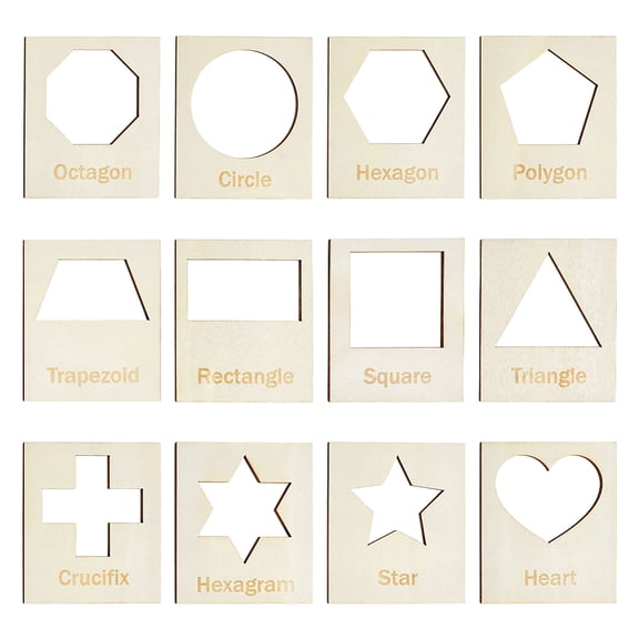 12 Pcs Geometry Set Shape Stencils 4.7x4 inch MDF Sewing Template Wood Quilting Stencils for Chalk Paintings and Acrylic Paintings DIY Crafts