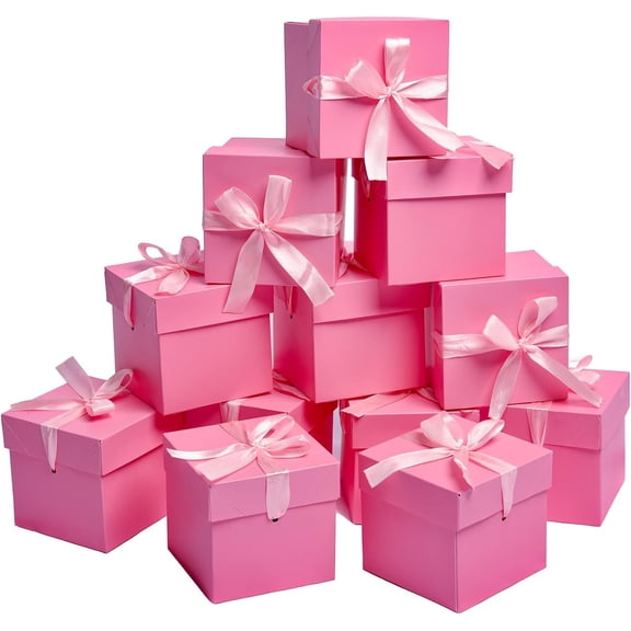 12 Pcs Gift Box with Lids,10x10x10cm,Pink Boxes for Presents Birthday Wedding Valentines Christmas Mother's Day Father's Day & Party(Pink, 444)