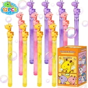 12 Pcs Giraffe Bubble Wands with Solution, 3 Colors - Kids Birthday Party Favors, Outdoor Toys, Classroom Treats, Bubble Blowers, Goodie Bag Stuffers