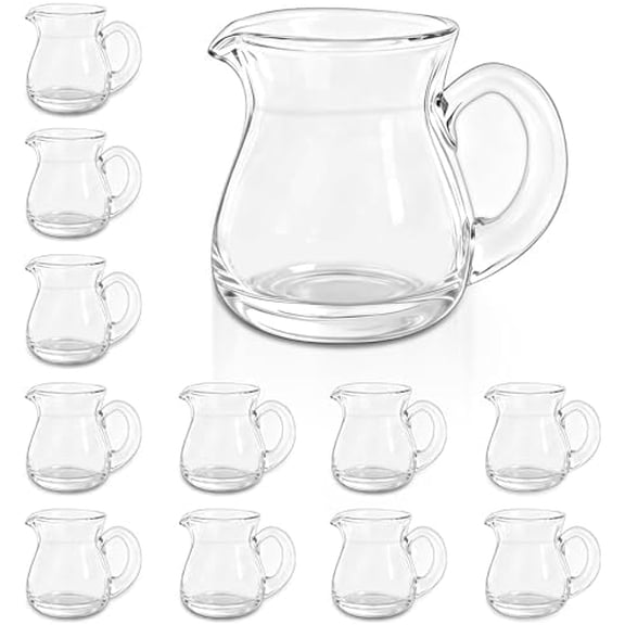 12 Pcs Glass Creamer Pitcher, 4 oz Mini Milk Pourer, Transparent Small Glass Pitcher, Coffee Pot, for Kitchen and Dining$$Home Decor, Kitchen, & Other