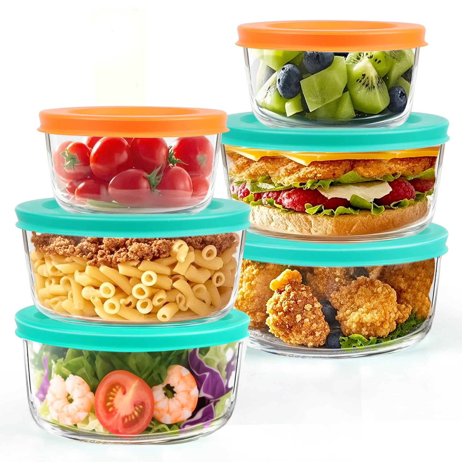 12 Pcs Glass Food Storage Container Set with Lids – 2-Cup & 1-Cup Round Meal Prep Containers | BPA-Free, Airtight & Leak-Proof Lunch Box | Microwave, Oven, Freezer, Dishwasher Safe | Green