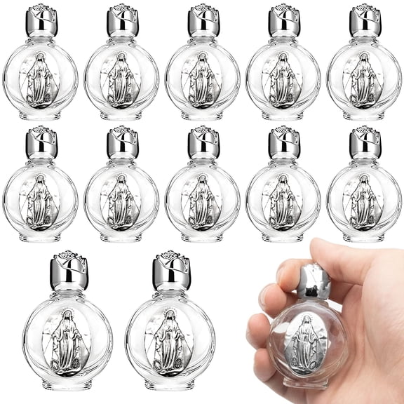 12 Pcs Glass Holy Water Bottles Silver Embossed Travel Empty Bottles for Wedding Church Home Decor