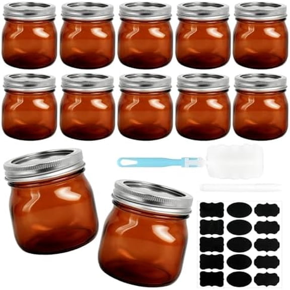 12 Pcs Glass Mason Jars with Airtight Lids 16 oz Wide Mouth Dye Glass Jars Jam Preserving Mason Cans for Home, Restaurant, Kitchen$$Home Decor, Kitchen, & Other