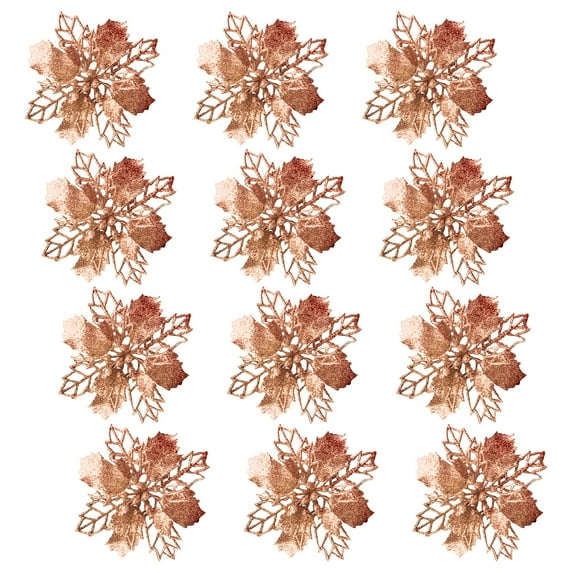 12 Pcs Glitter Christmas Tree Ornaments Artificial Wedding Christmas Poinsettia Flowers for Christmas Flowers Tree Wreaths Decor Ornament