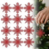 12 Pcs Glitter Hollow Snowflake Ornaments, Christmas Tree Snowflakes Decorations for Winter Xmas Décor, Hanging Plastic Snowflake Pendants for Indoor Home Window Room, Red 1#