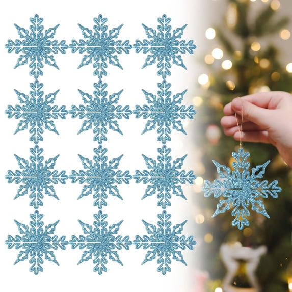 12 Pcs Glitter Hollow Snowflake Ornaments for Christmas Tree Window Wall Winter Wonderland Hanging Decorations Plastic Snowflake Pendants 3.93 Inch